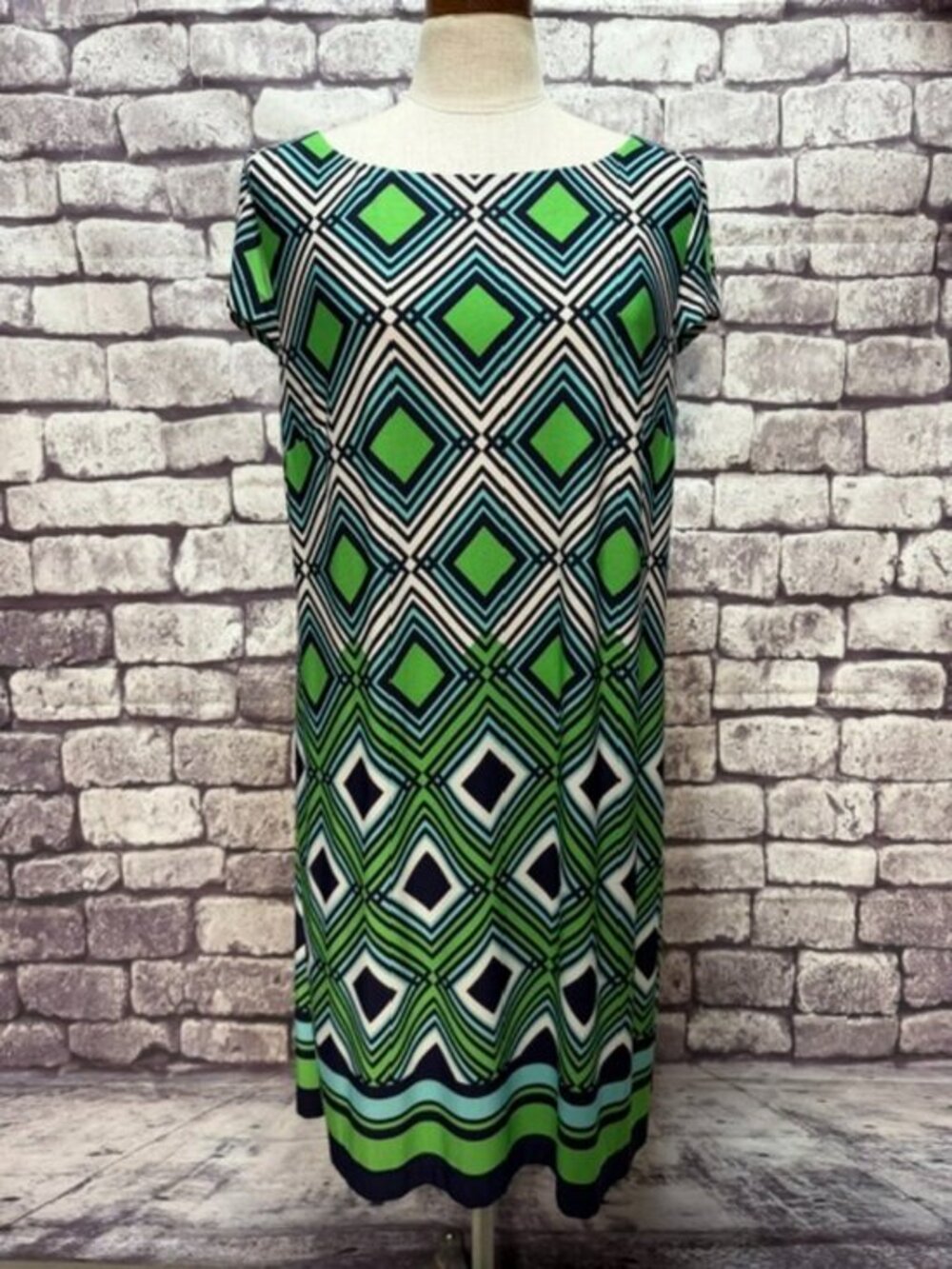 Jessica Howard Blue, White & Green A-Line Dress Size XL